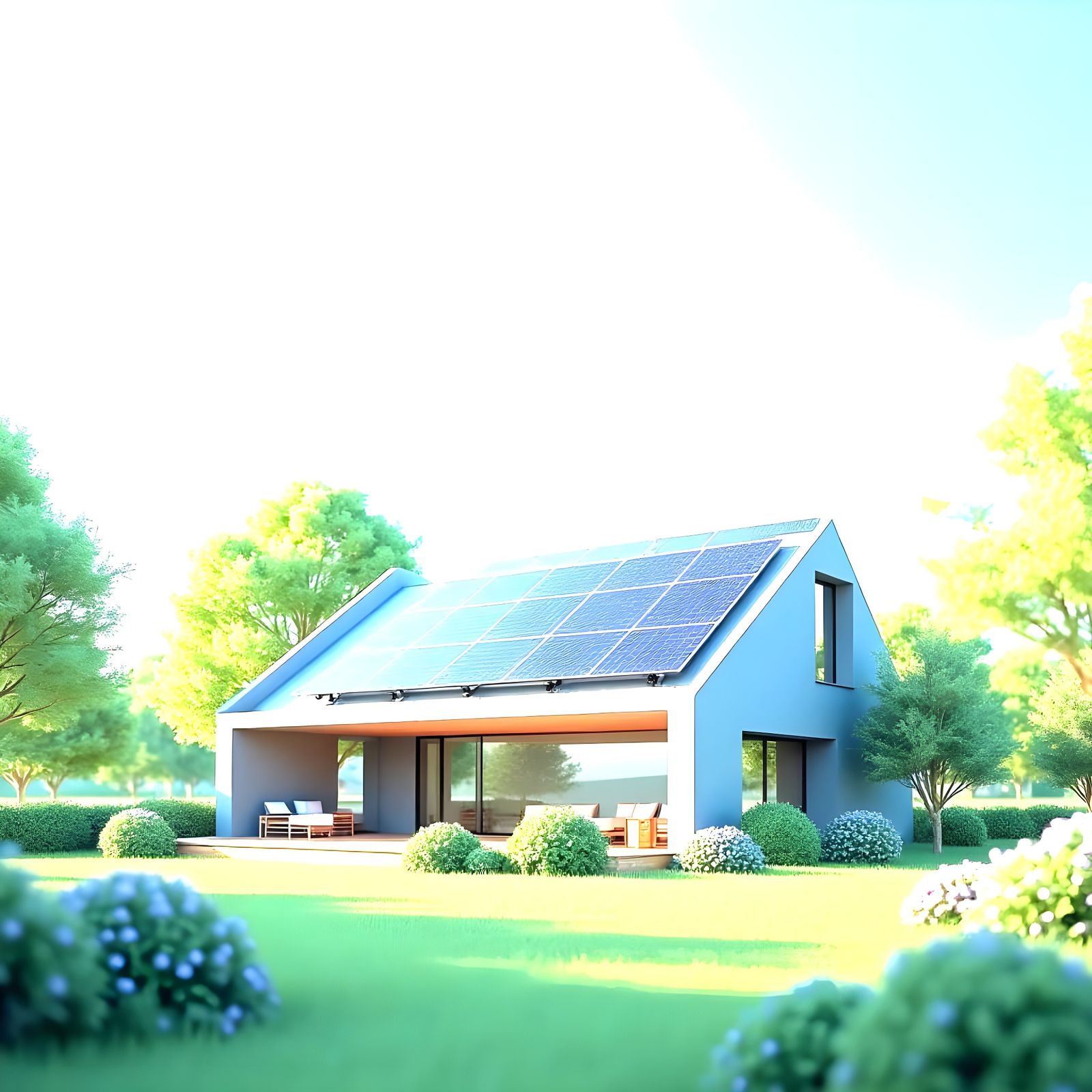 Solar Panels on House in Blue, Green, and Purple