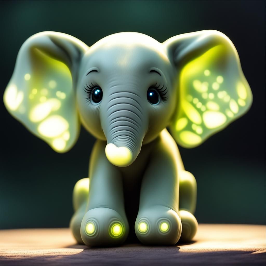 Noctilucent Olive Elephant in Light Ink Style