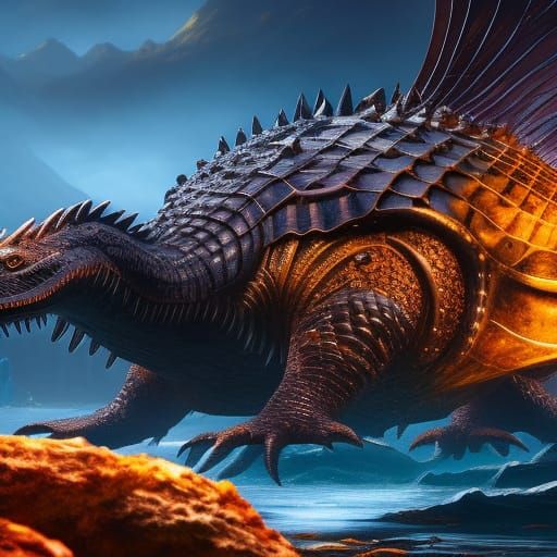 Fantastical Sea Monster with Turtle Shell