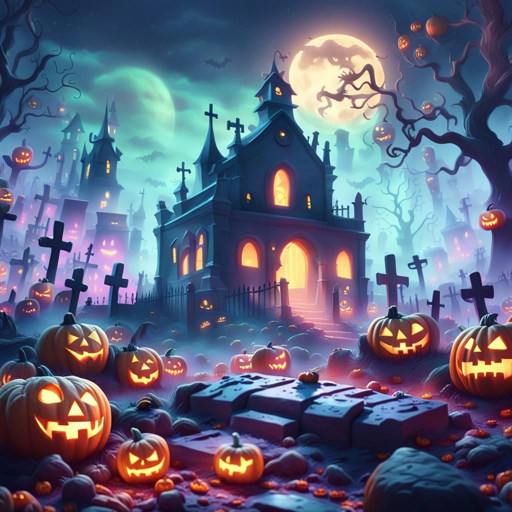 Halloween Graveyard Zombies in Pixar Style