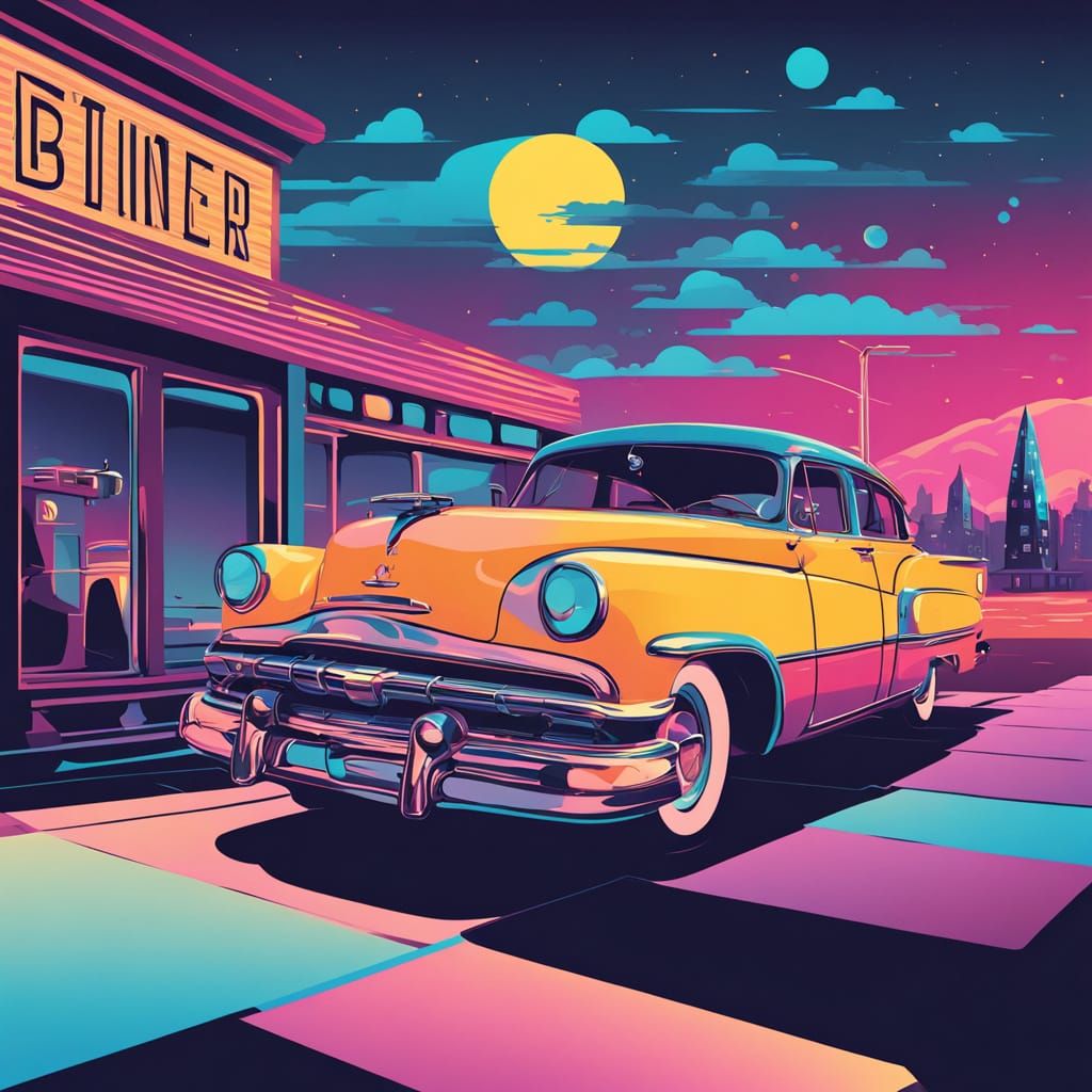 Retro-Futuristic Americana Scene in Vibrant Color