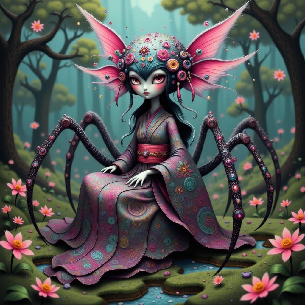 Mystical Jorōgumo Spider in Whispered Forest