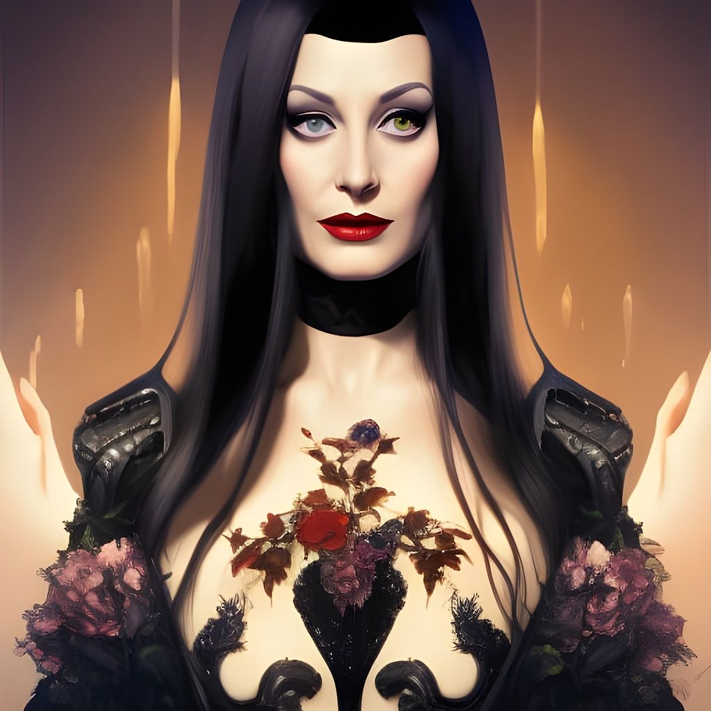 Morticia Addams Portrait in Hyperdetailed Style