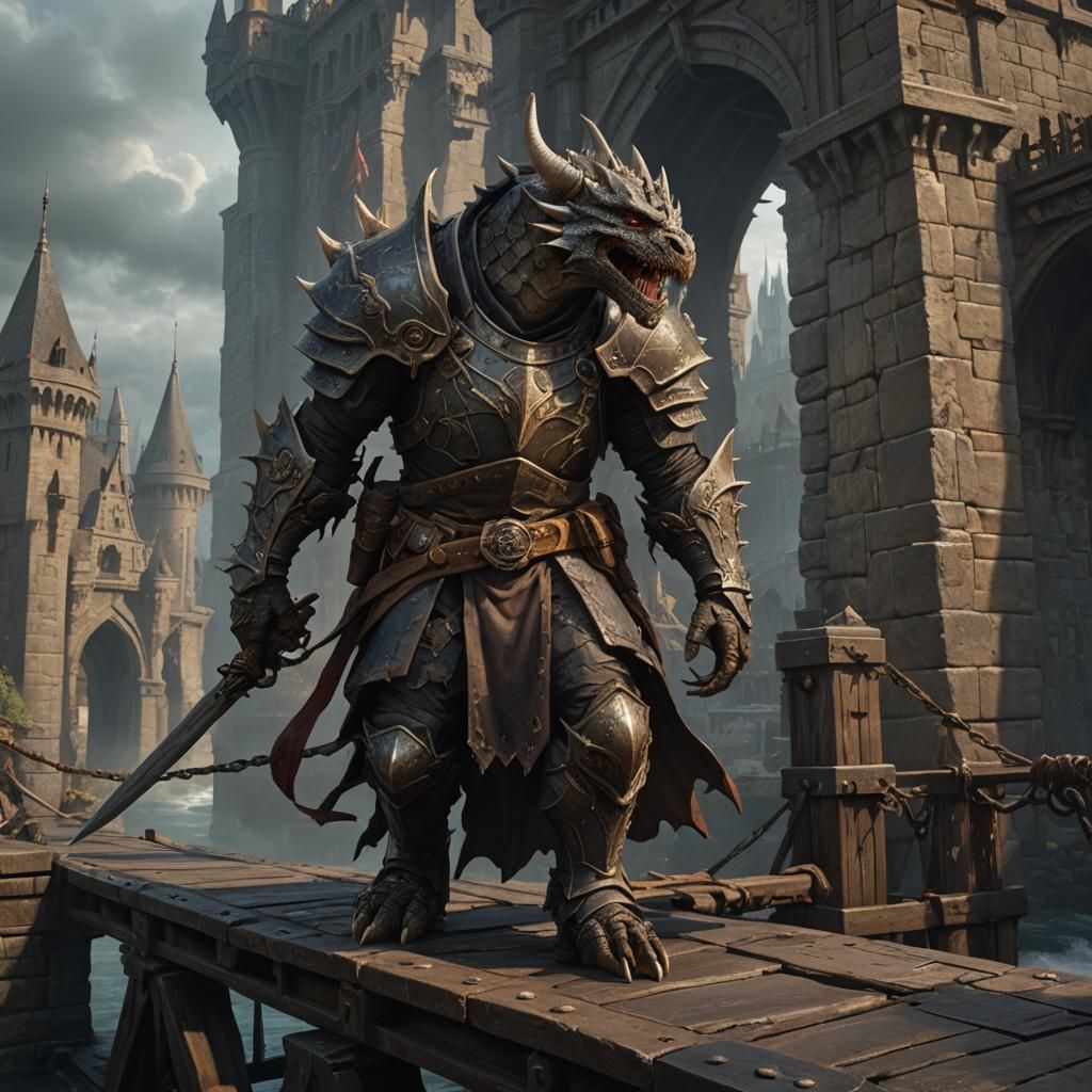 Dragonborn's Last Stand on Drawbridge: Dark Fantasy Art