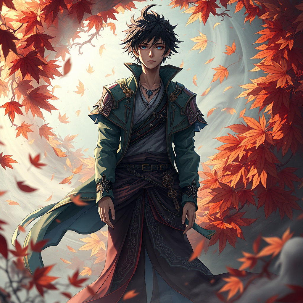 Anime Style Portrait in Swirling Dreamscape