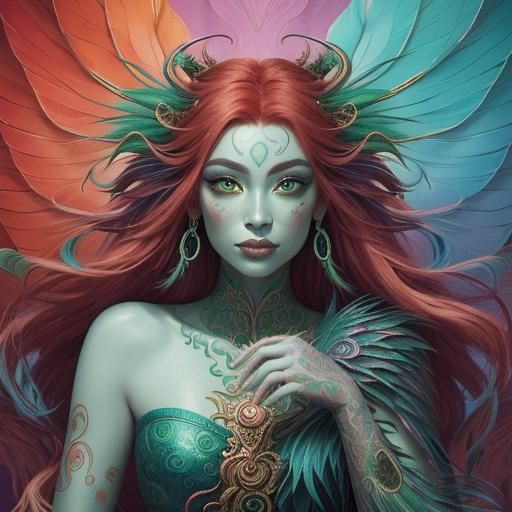Dragon Woman Portrait in Vibrant Surrealism