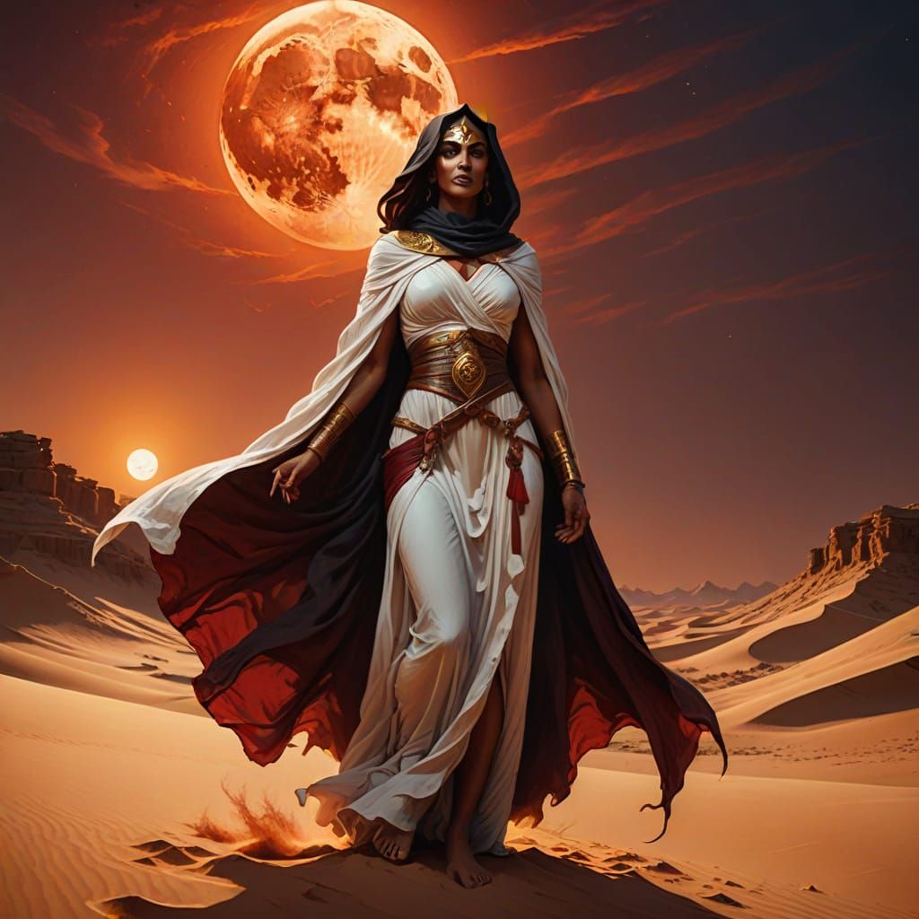 Majestic Nephilim in Arabian Desert Blood Moon