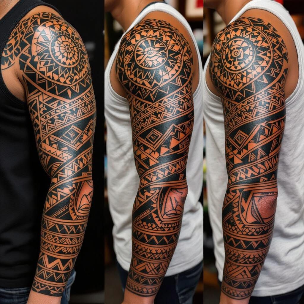 Intricate Samoan Arm Tattoo Designs in Black Ink