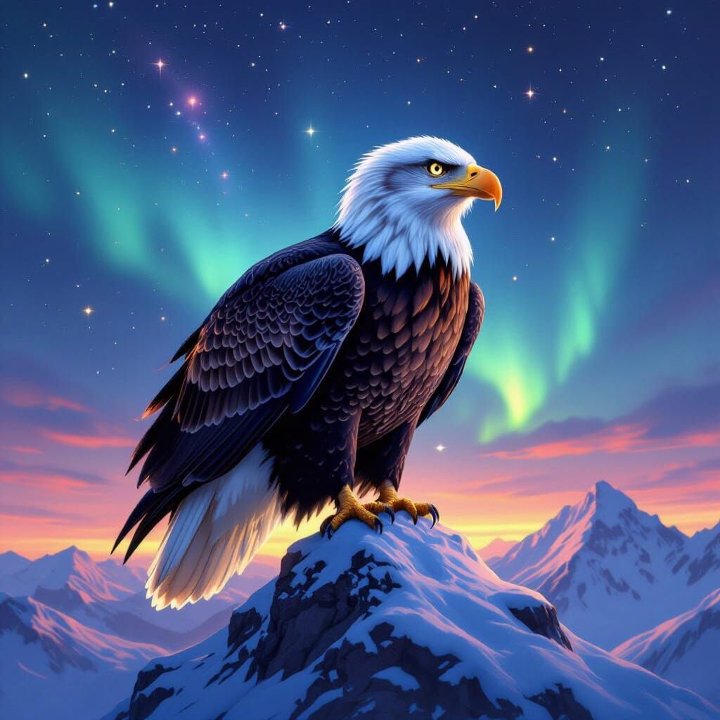 Cosmic Phoenix Eagle on Snowy Peak