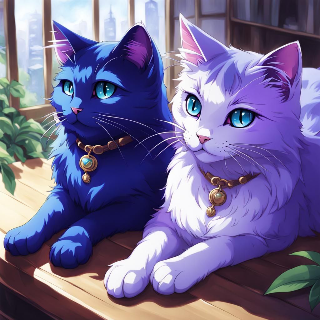 Anime Style Blue and Violet Cat