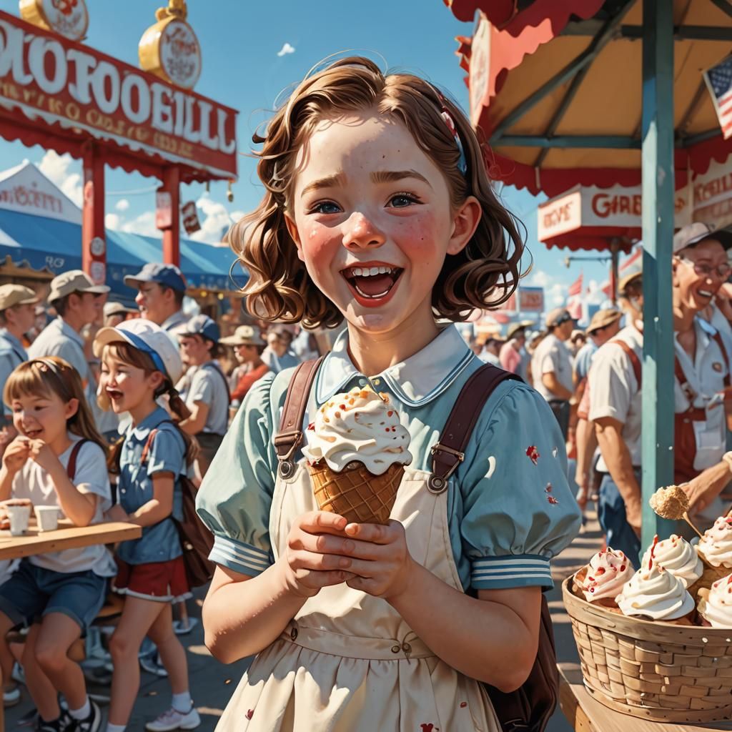 Girl Enjoying Ice Cream, Anime Style