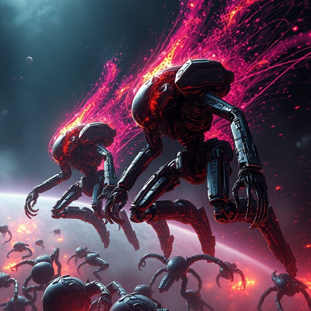 Epic Space Battle in Gothic Futurism Style