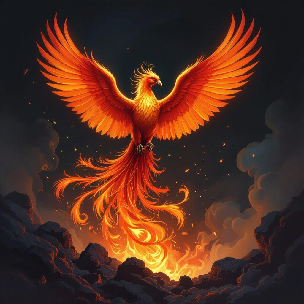 Fiery Phoenix Rising: Airbrush Fantasy Illustration