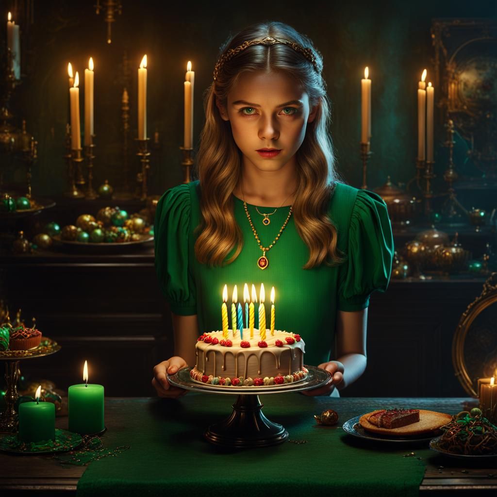 Horror Movie Poster of Girl with Birthday Cake