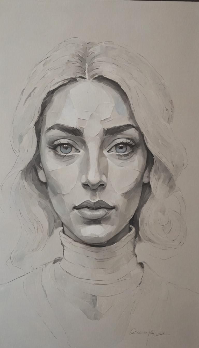 Young Woman Portrait in Picasso Blue Period Style