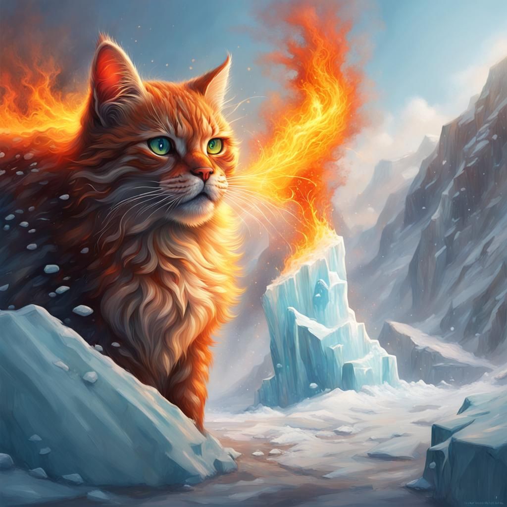 Fiery Cat in Glacial Landscape: Splash Art