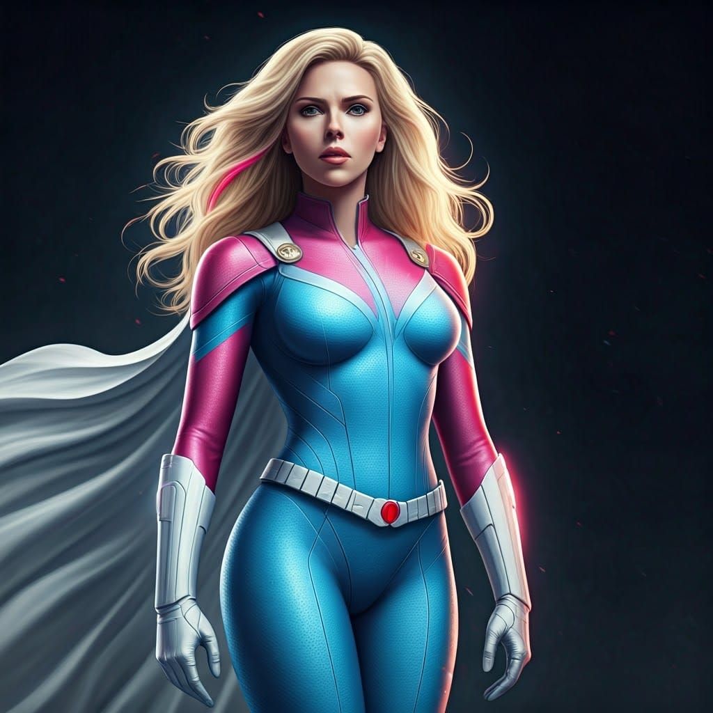Dynamic Superheroine in Ombre Bodysuit, Comic Art