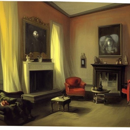 Haunted Victorian Living Room in Impressionist Style