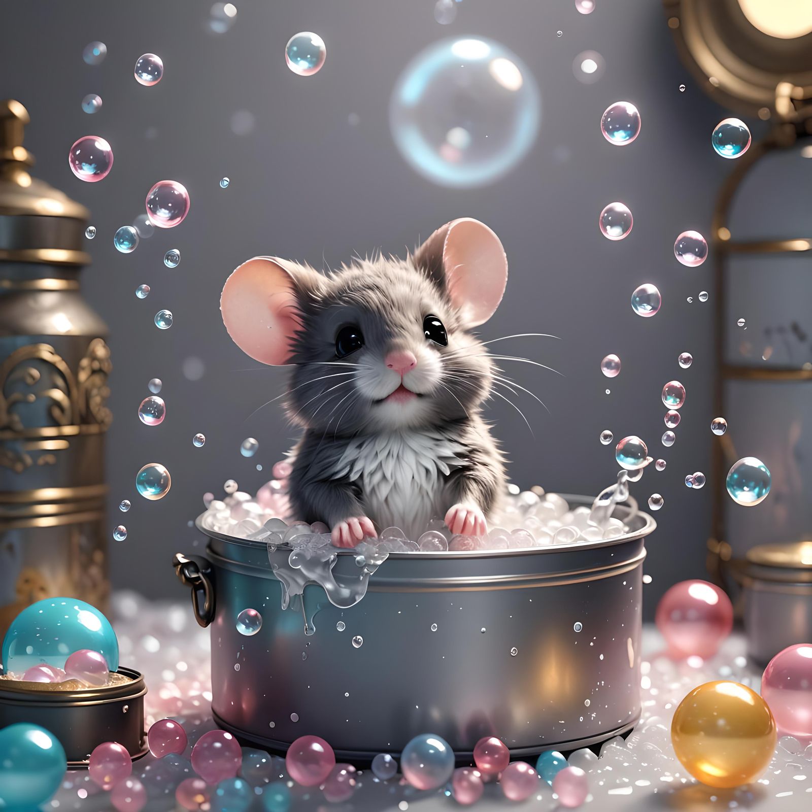 Chibi Mouse Bubble Bath in Rococo Style