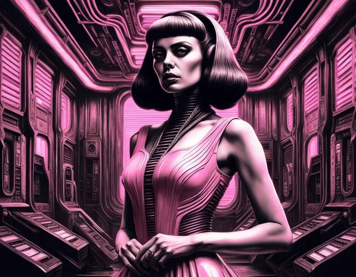 Alien Girl in Cassette Futurism Art Nouveau Style