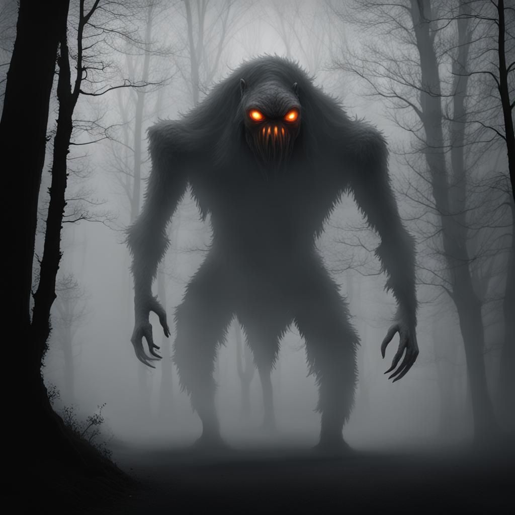 a creature emerges from the dark mist
