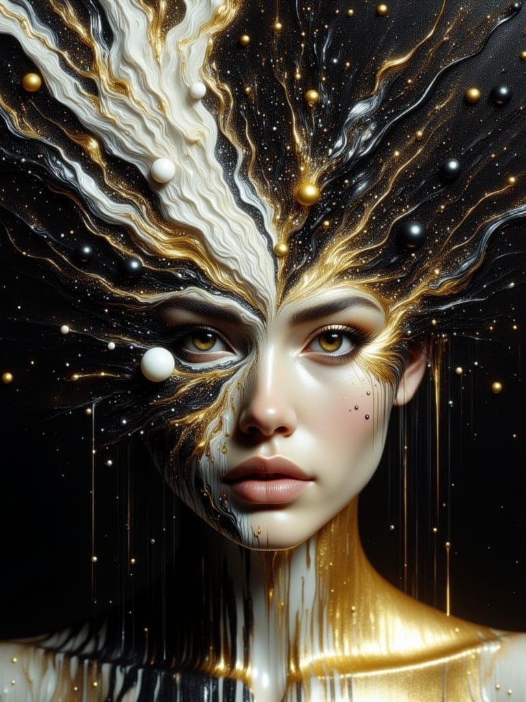 Surreal Portrait of Woman with Flowing Milk and Honey