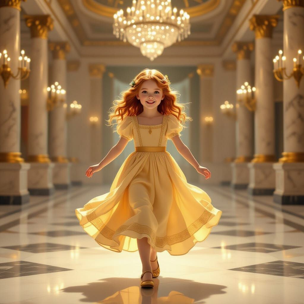 Joyful Girl Dancing in Ballroom: Art Nouveau Style