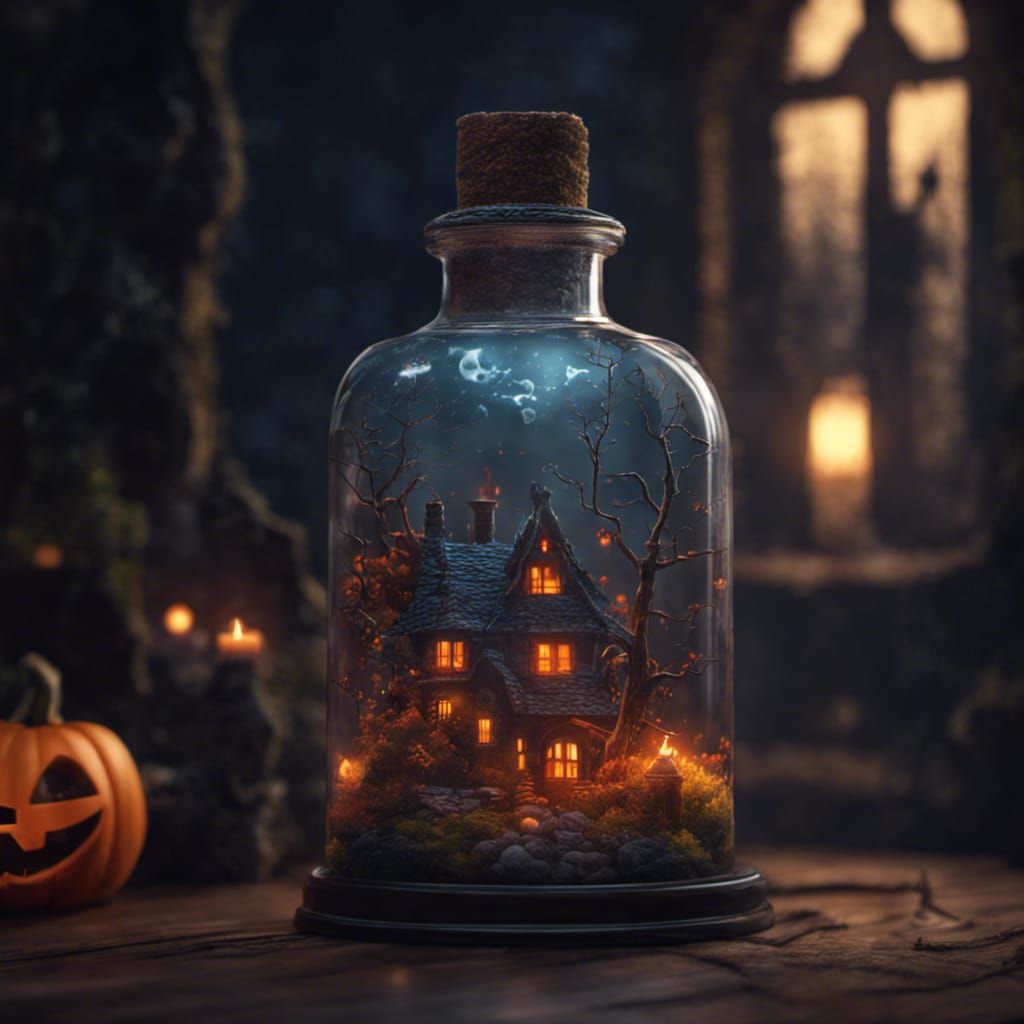 Halloween Bottle Terrarium: Fantasy Concept Art