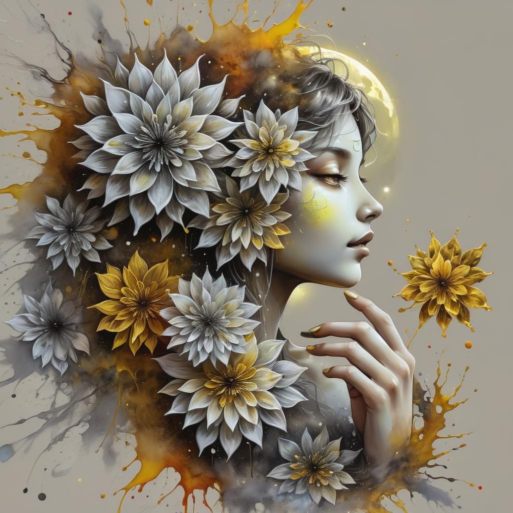 Ethereal Yellow Super Moon in Watercolor Art Style