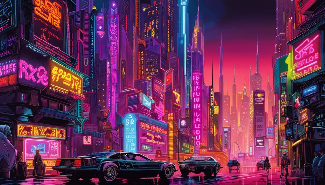 Cyberpunk Cityscape in 1980s Blade Runner Style