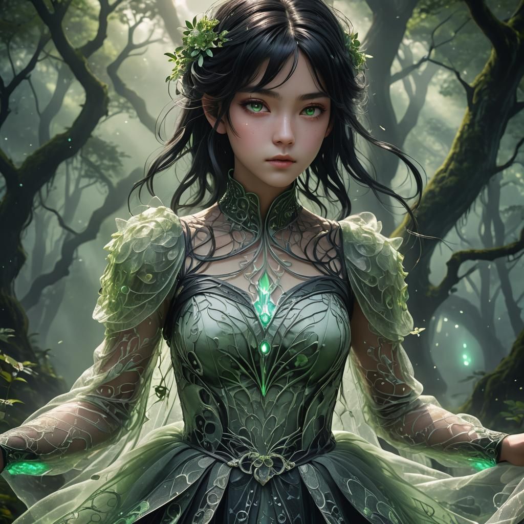 Ethereal Androgynous Figure in Mystical Forest: 3D Anime Art