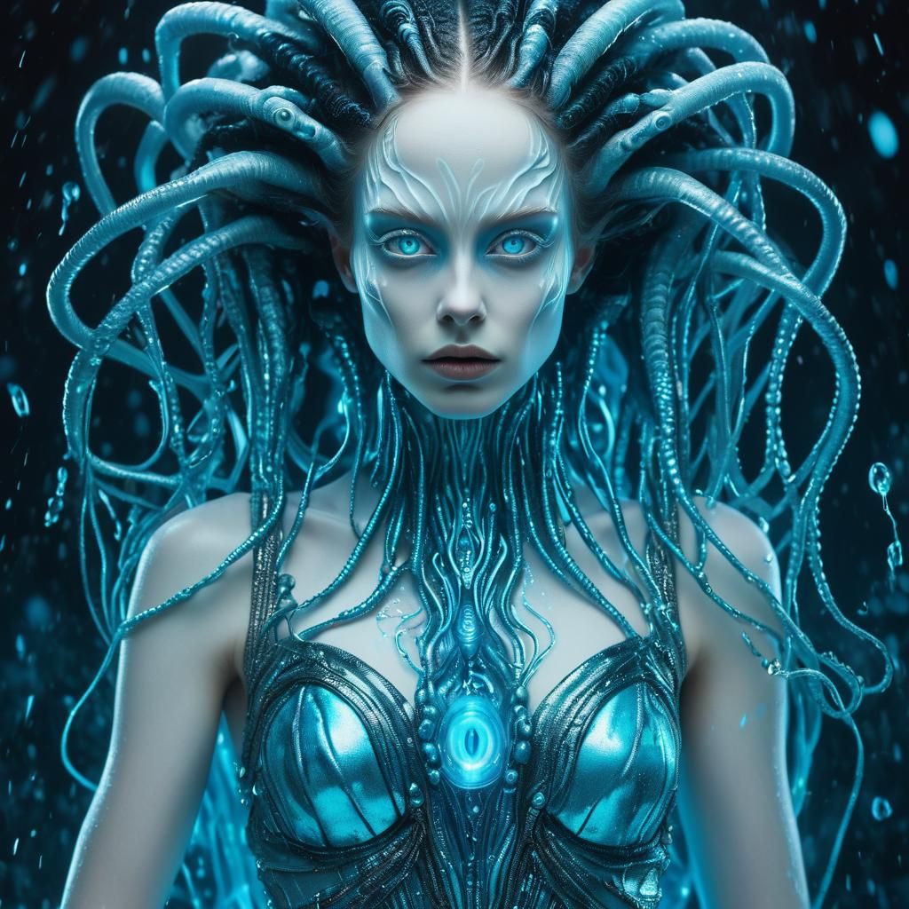 Alien Woman with Tentacles in Surreal Art Nouveau Style