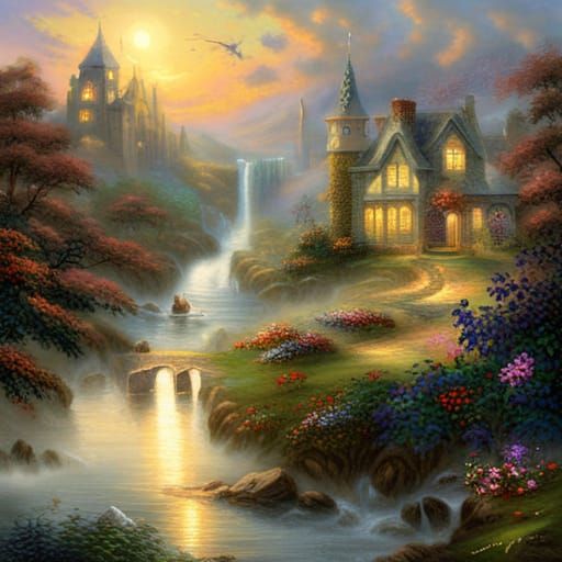 Ethereal Damsel in Hyperdetailed Fantasy Landscape