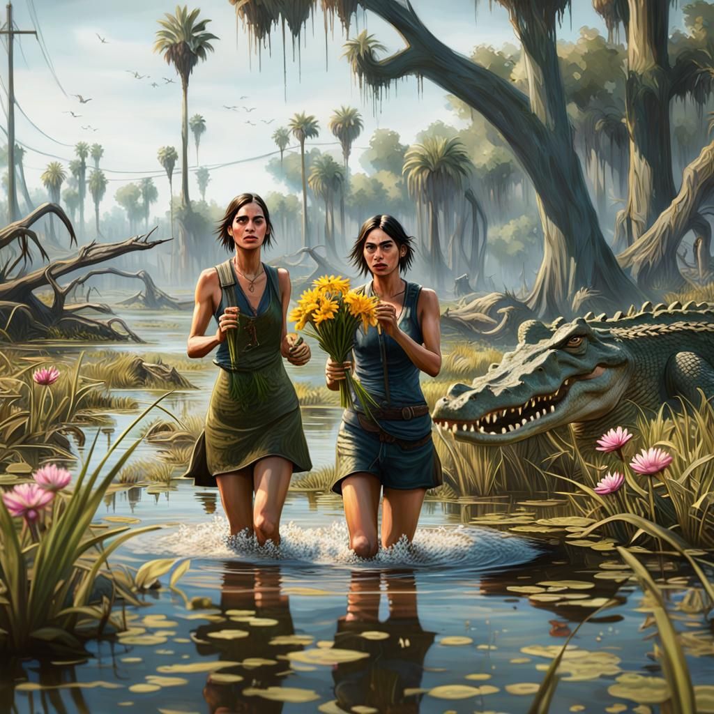 Florida Swamp: Crocodile Alert in Hyperrealistic Art