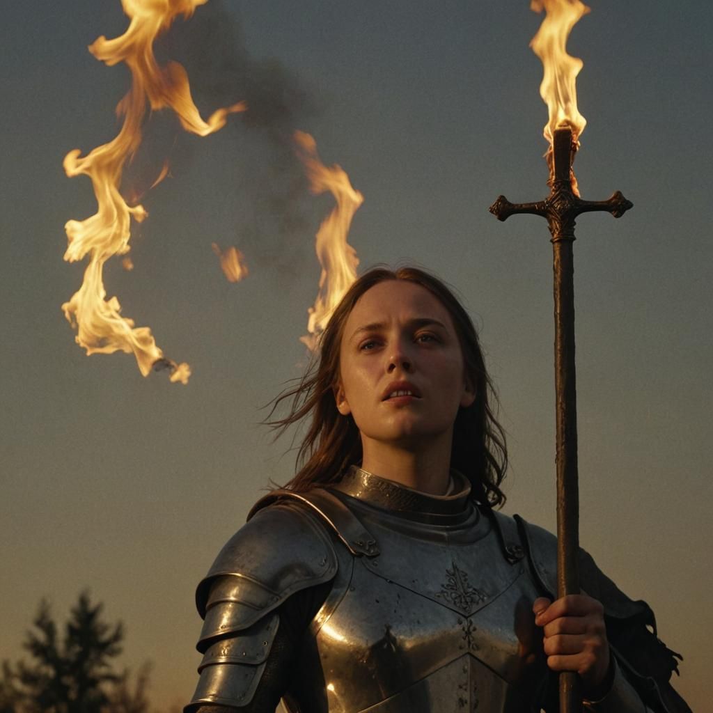 Joan of Arc Burning: Dramatic Chiaroscuro Close-Up
