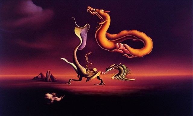 Dragons Clash in Surrealist Dreamscape