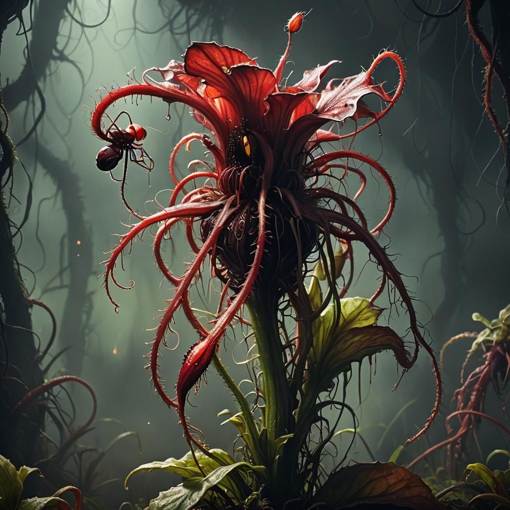 Carnivorous Plant Eats Fly in Eerie Digital Art
