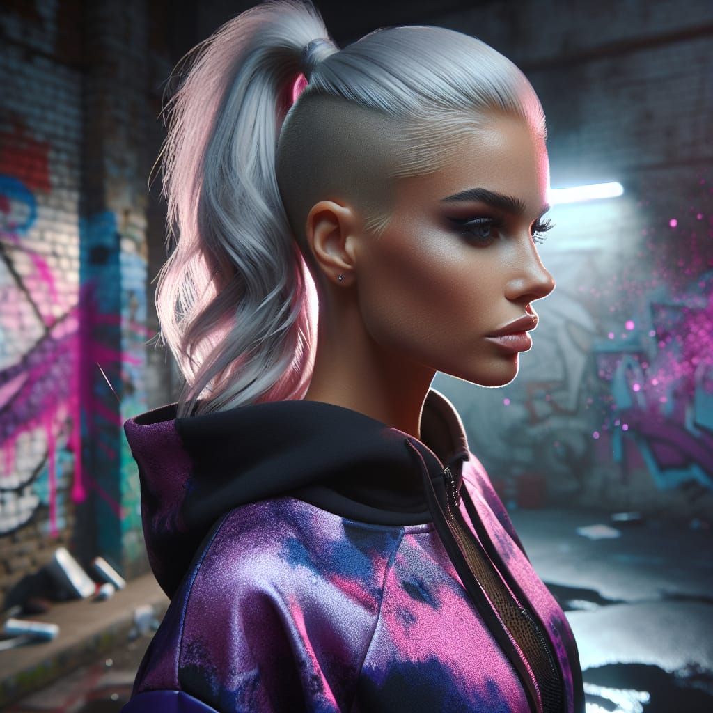 Platinum Blonde Woman in Urban Hip Hop Style