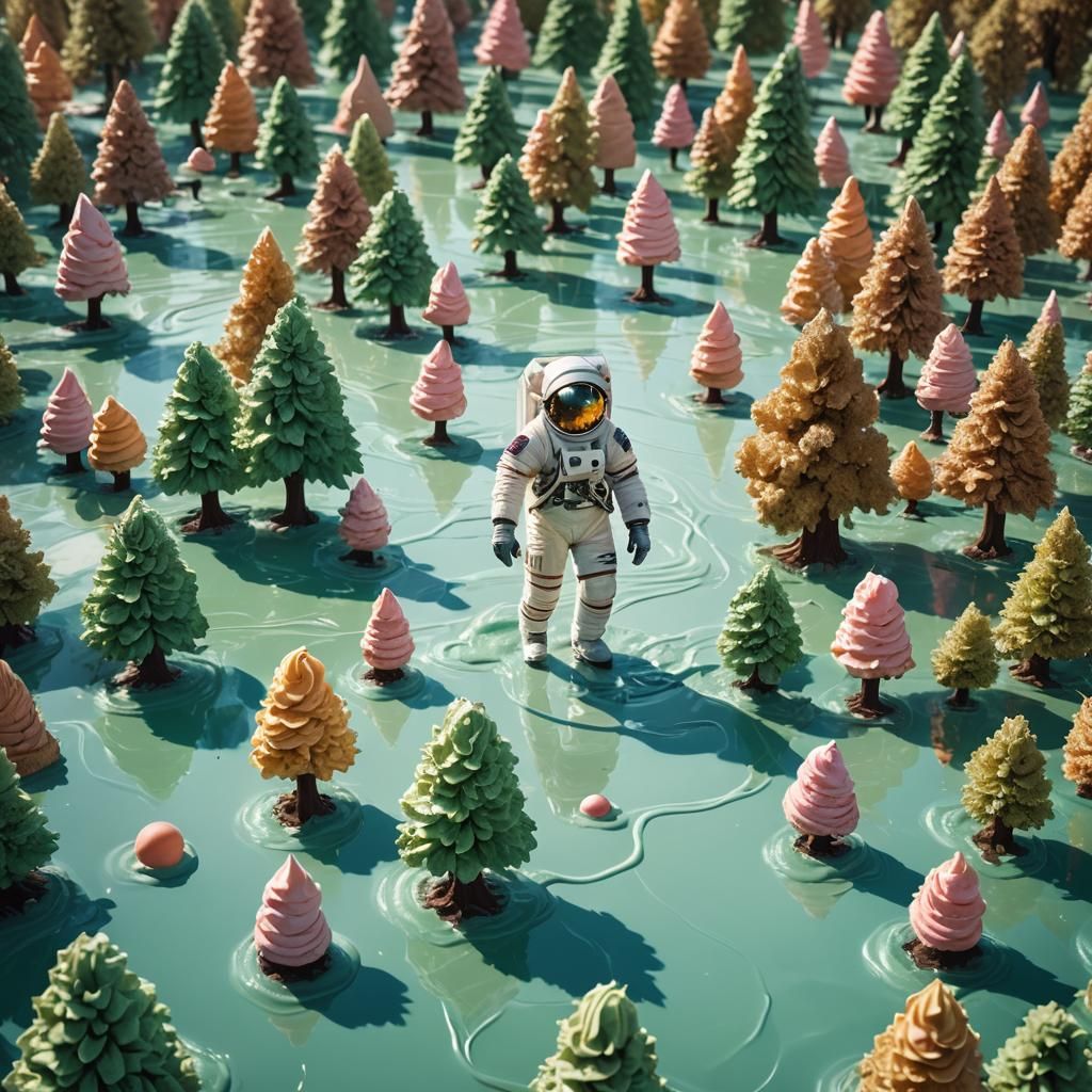 Astronaut on Ice Cream Shore Fantasy Landscape