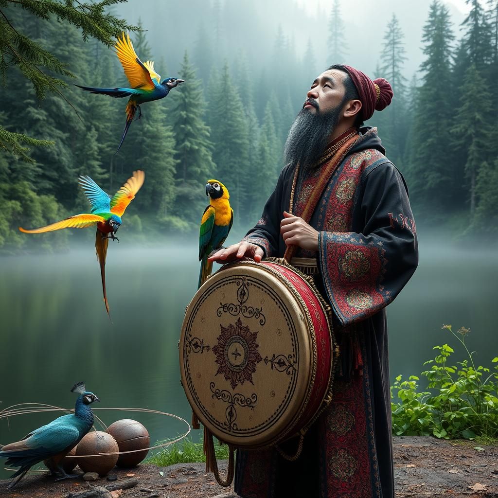 Siberian Shaman Drumming with Exotic Birds