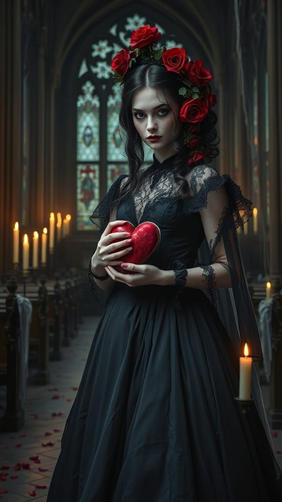 Ethereal Gothic Bride in Crimson Mourning