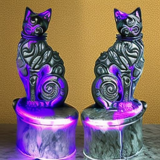 Gothic Cat Statues Water Fountain in Marble