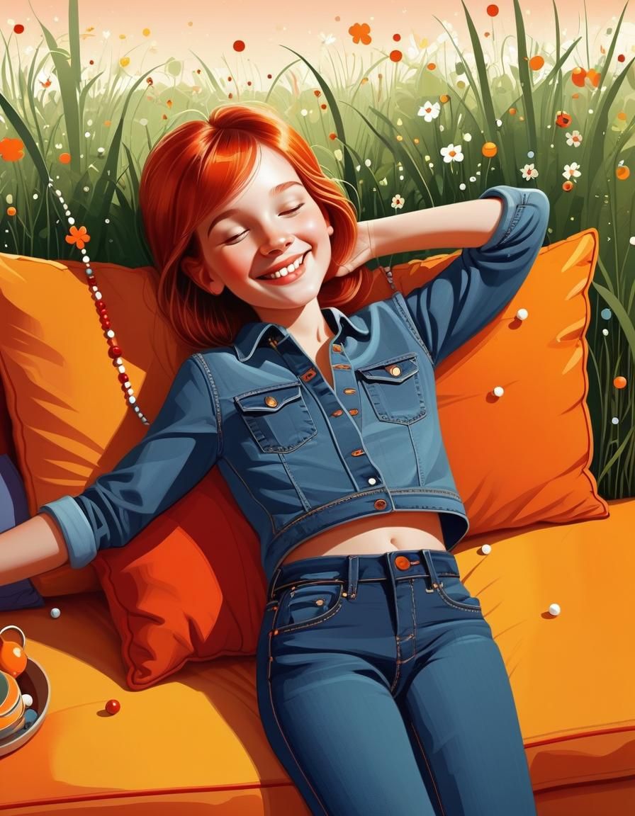 Childhood Nap in Field: Digital Illustration