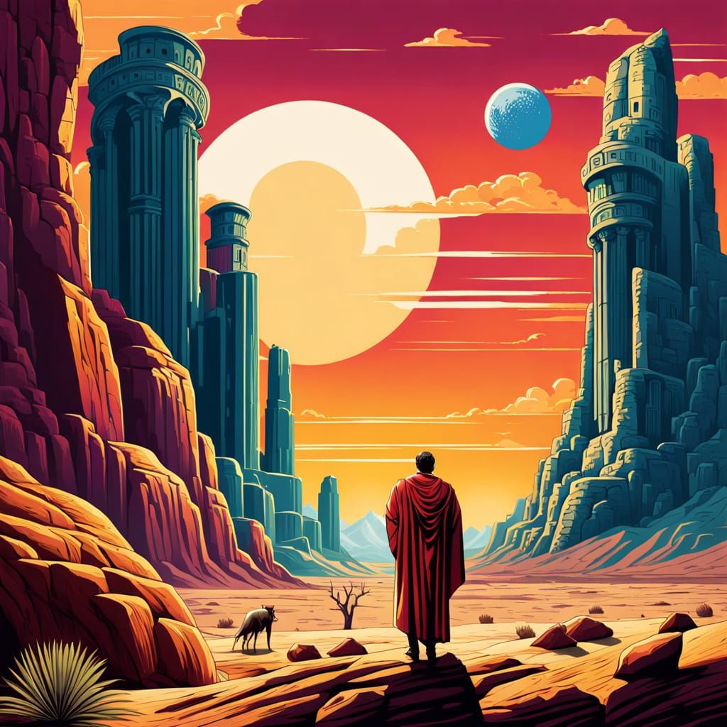 Surreal Desert Wanderer in Vintage Aesthetic