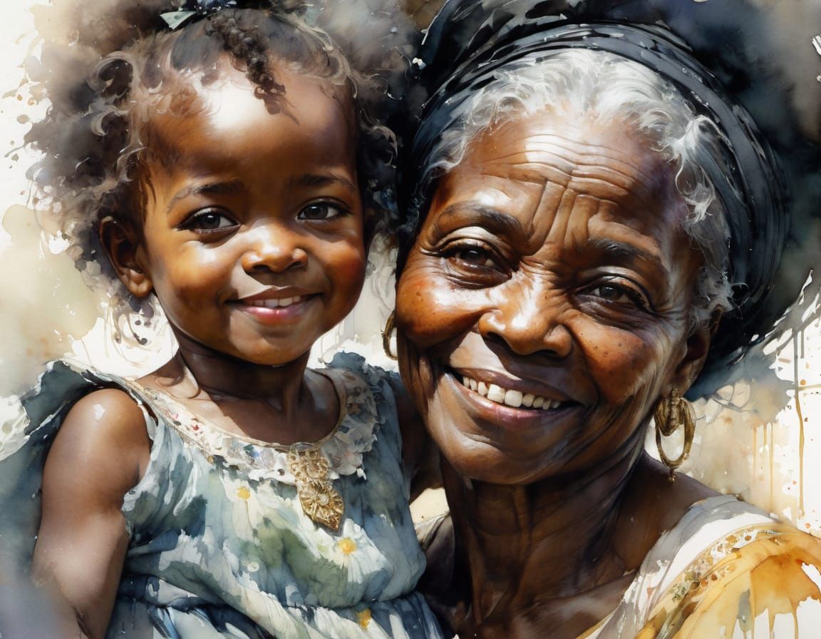 Vibrant Watercolor Portrait of Generations