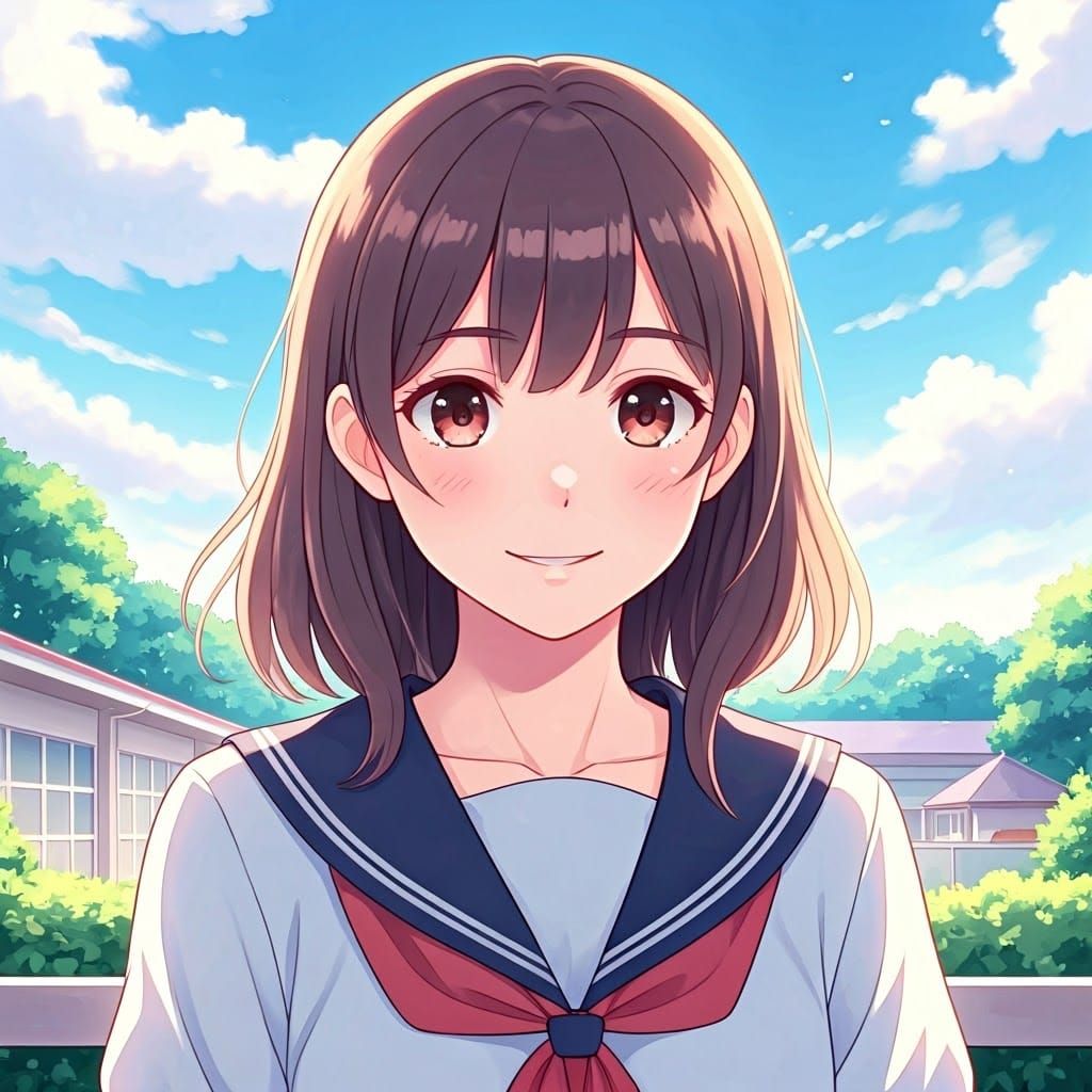 Gentle Anime Student in Dreamy Japanese School Setting