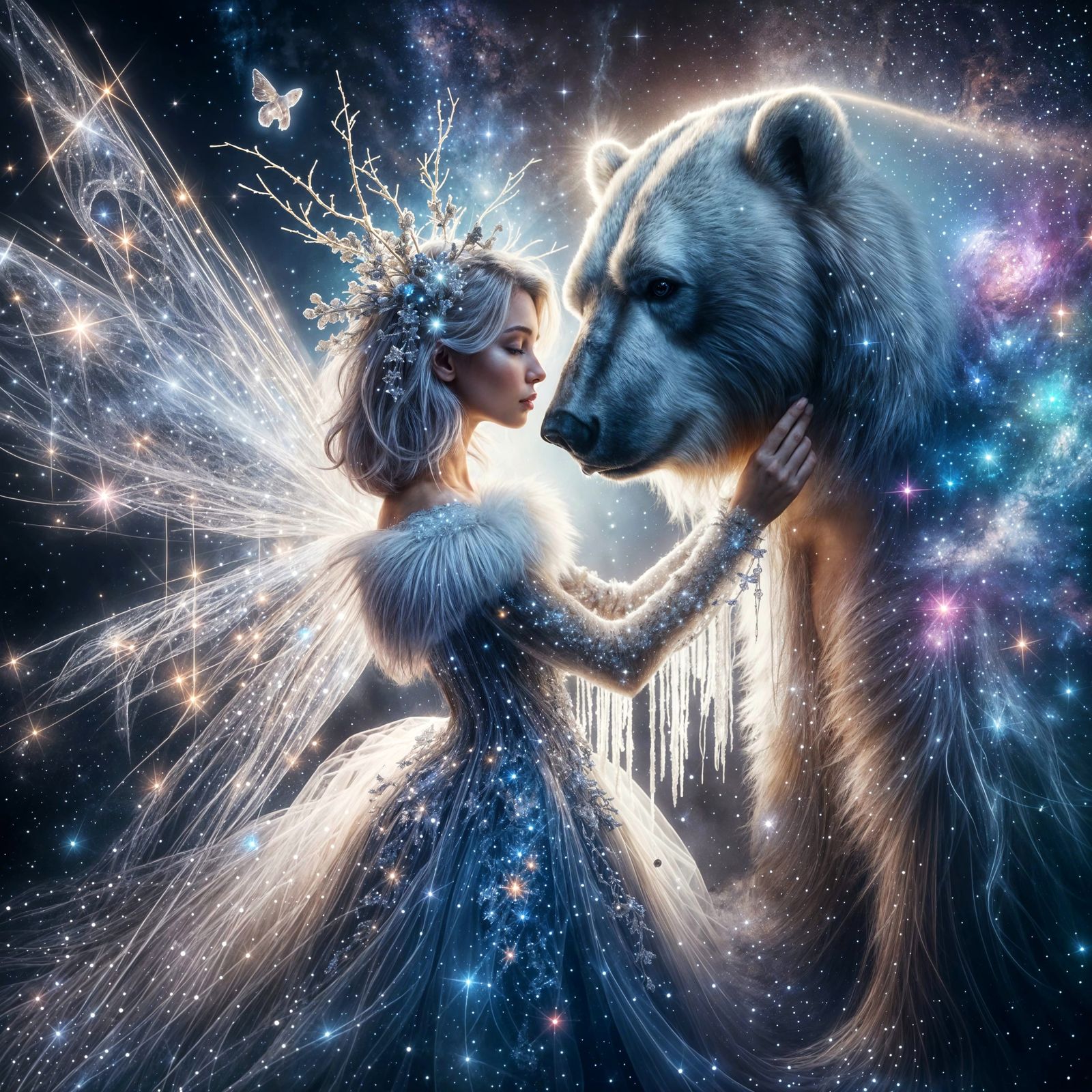 Ethereal Christmas Fairy Connects with Majestic Polar Bear i...