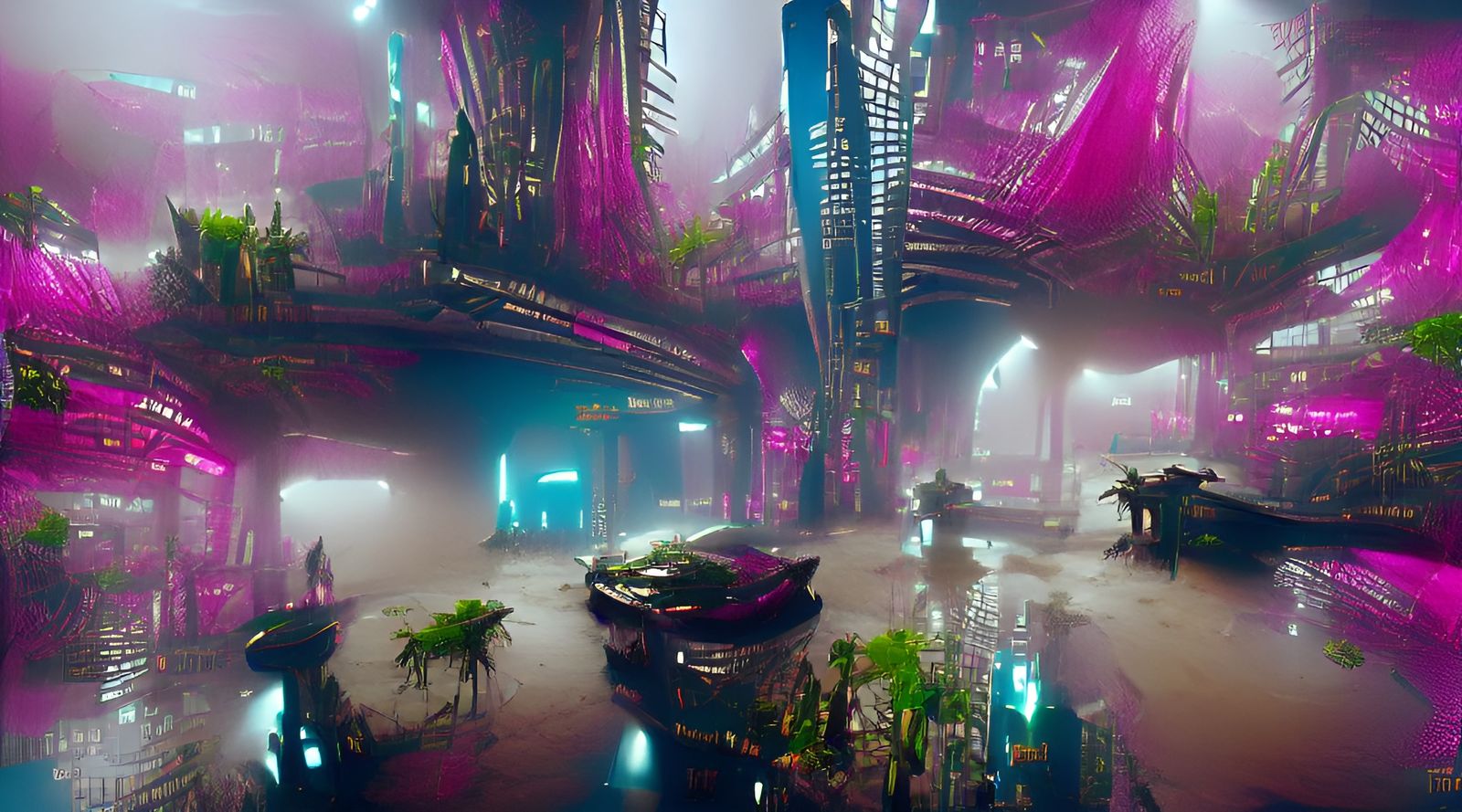 Cyberpunk Alien World with Plant Buildings in 8K