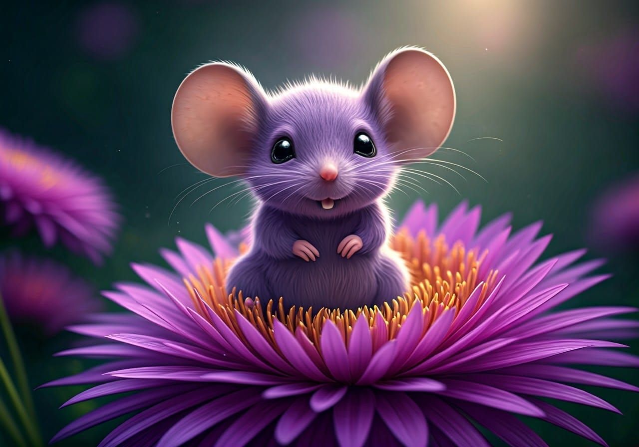 Whimsical Purple Fantasy Creature on Floral Background