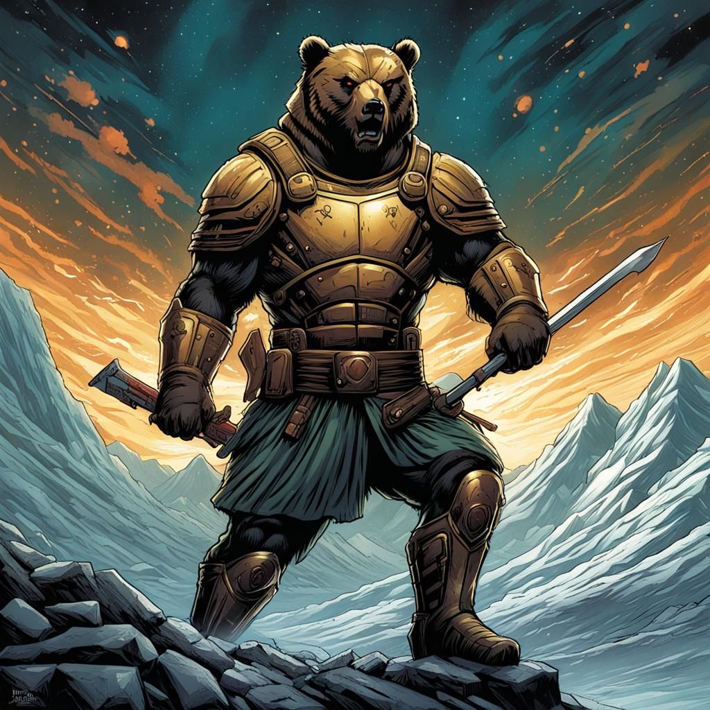 Spartan Bear Soldier in Comic Book Style